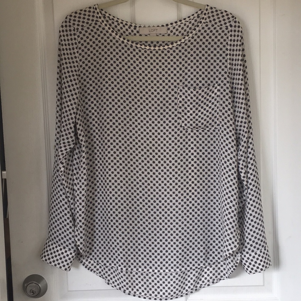 LOFT long sleeve roll tab printed top